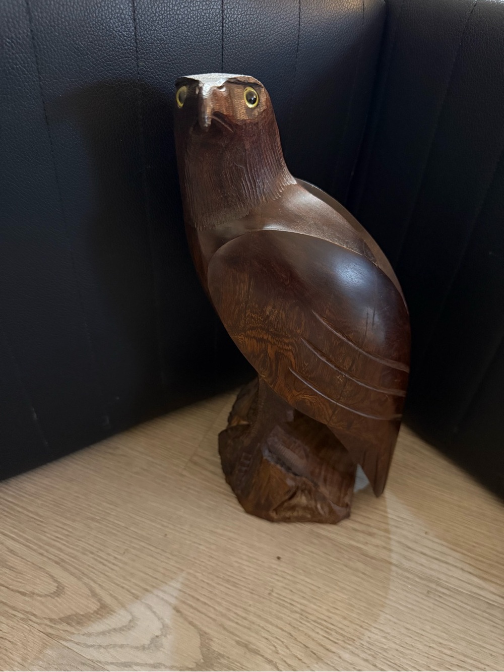 Vintage hand-carved American Bald Eagle sculpture made from ironwood